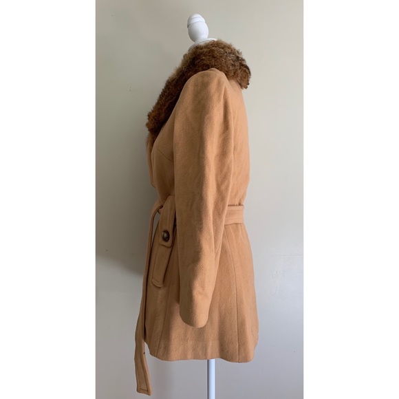 Vintage Wool Coat Fur Collar Belted Jacket Fur Collar Size S - Picture 3 of 13